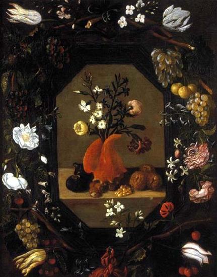 Juan de  Espinosa Still-Life with Flowers with a Garland of Fruit